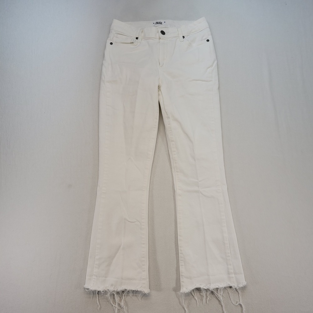 Paige Rory Crop Flare Jeans Womens 26 White Denim Raw Hem High Rise Pants